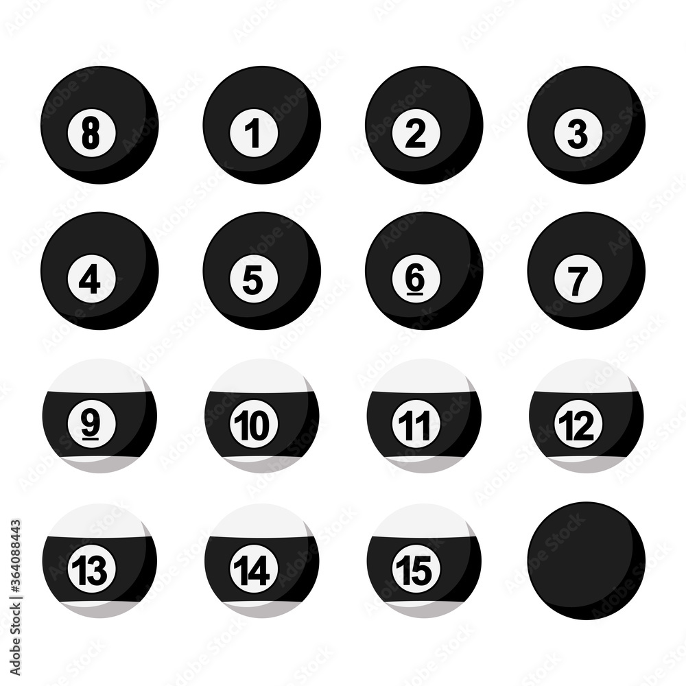 Black And White Billiard Balls Collection Isolated On White Background. Billiard Balls Symbol Modern, Simple, Vector, Icon For Website Design, Mobile App, UI. Vector Illustration Black And White Billiard Balls Collection Isolated On White Background. Billiard Balls Symbol Modern, Simple, Vector, Icon For Website Design, Mobile App, UI. Vector Illustration