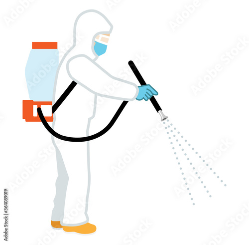 Cleaning worker disinfecting virus - Right direction