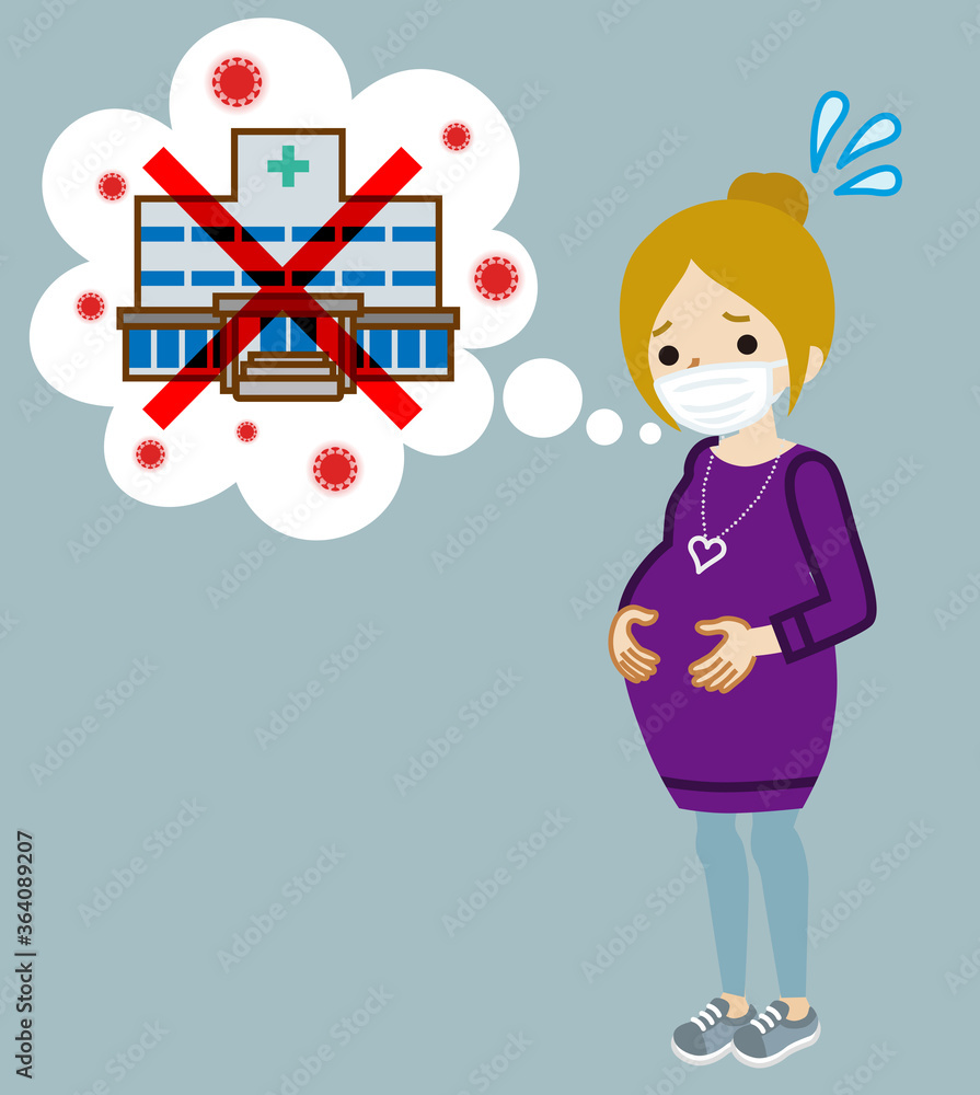 Pregnant woman concerned about giving birth in infected hospital - caucasian Pregnant woman concerned about giving birth in infected hospital - caucasian