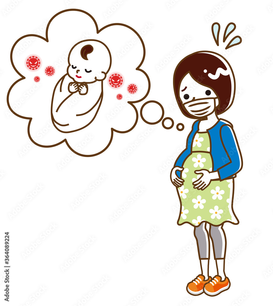 Pregnant woman concerned her baby about infection, line art Pregnant woman concerned her baby about infection, line art