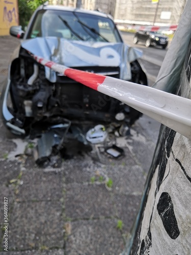 Fototapeta Naklejka Na Ścianę i Meble -  Rest of a crashed car after a traffic accident