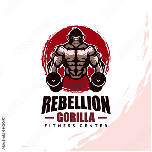 Gorilla with strong body, fitness club or gym logo. Design element for company logo, label, emblem, apparel or other merchandise. Scalable and editable Vector illustration