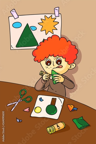 Cute boy cut paper craft, art masterclass or creative workshop