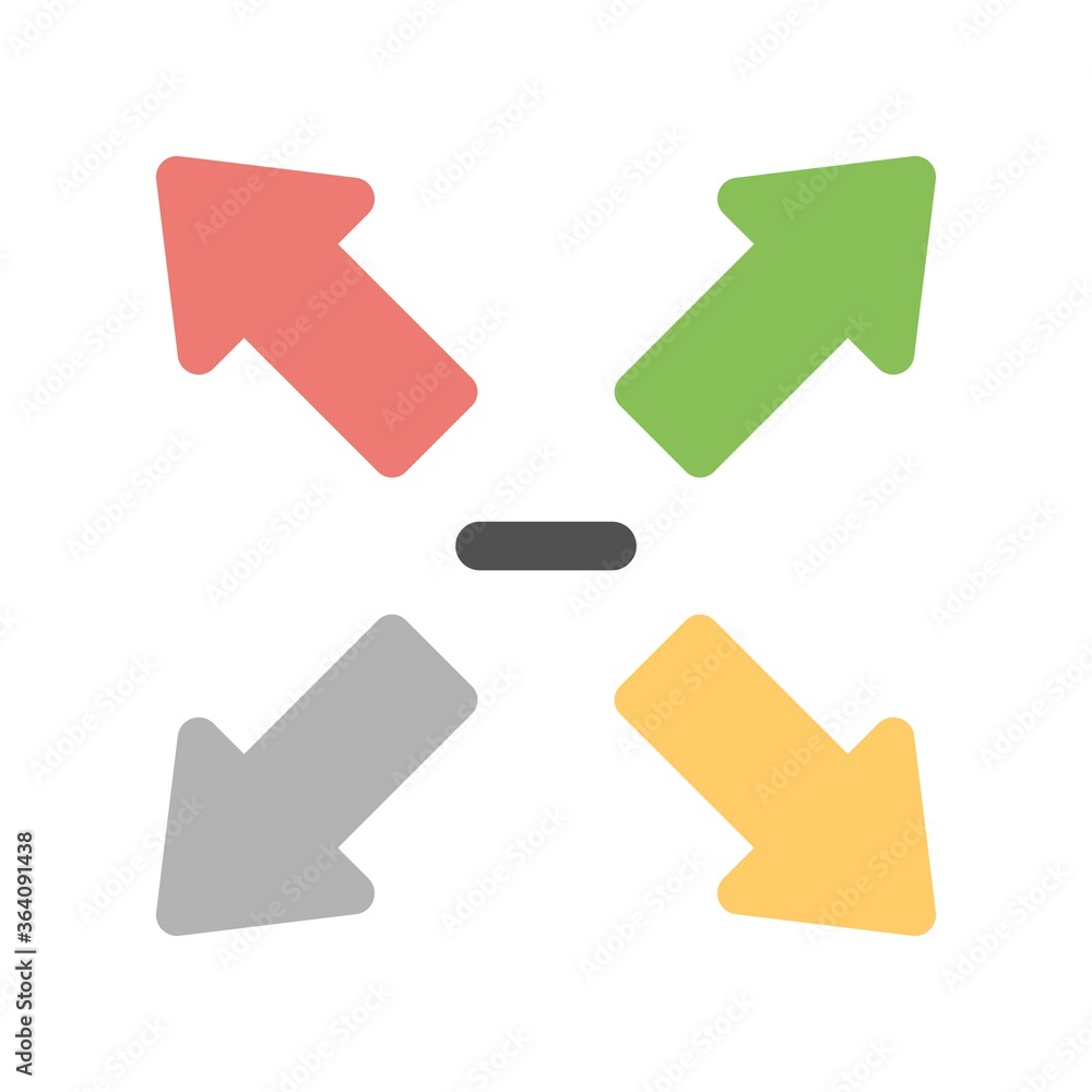 Minimize screen arrows icon illustration in flat design style. Minimize screen arrows icon illustration in flat design style.