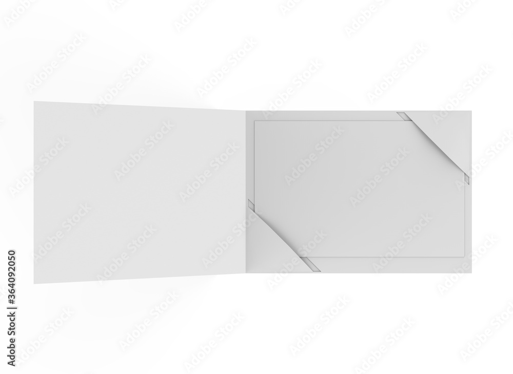 Blank  plastic card mockup inside paper booklet holder, Customer loyal booklet envelope. 3d rendering