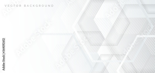 Abstract banner web white and gray geometric hexagon overlapping  technology corporate concept background with space for your text.