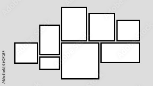 Creative vector Template Collage consisting of 8 frames for a photo of a square and rectangular shape.