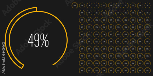 Set of circular sector percentage diagrams meters from 0 to 100 ready-to-use for web design, user interface UI or infographic - indicator with yellow