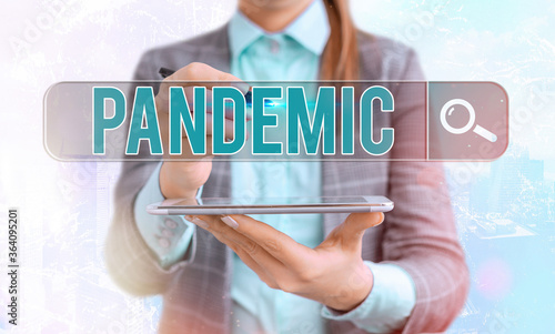 Word writing text Pandemic. Business photo showcasing occurring over a wide area affecting high proportion of population Web search digital information futuristic technology network connection photo