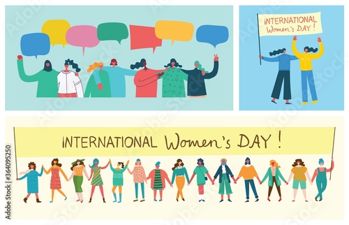 Stronger together. Feminine concept and woman empowerment design for banners and posters in flat design