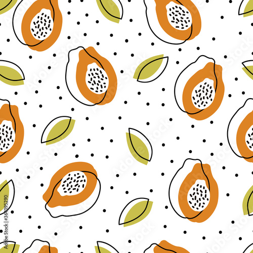 Seamless abstract vector pattern with papaya. 