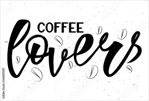 Black and white vector illustration of Coffee Lovers . The sign can be used in the design of cafes, coffee shops, coffee houses, menu, for printing on paper coffee cup, dishes, clothes, postcard.
