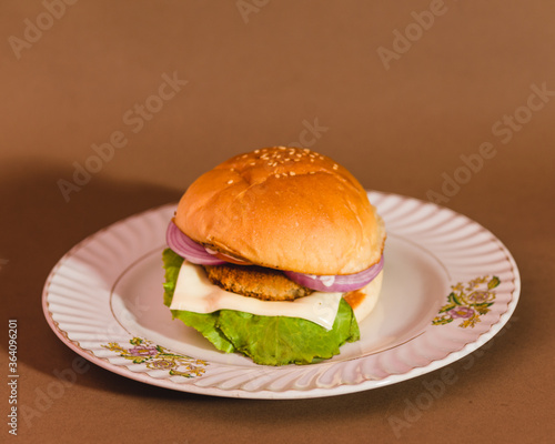 isolated  burger on a plate
