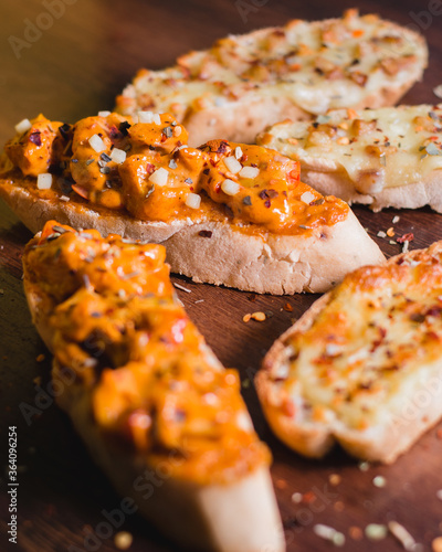 Garlic toast with stuffing in the top