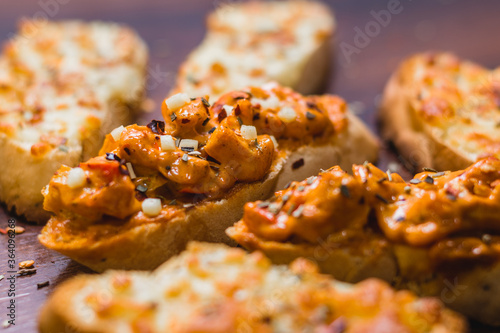 Garlic toast with stuffing in the top