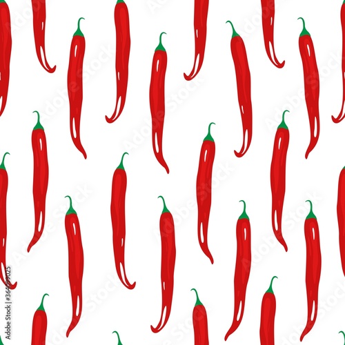 Red hot Chili pepper or cayenne, or jalapeno pattern. vegetable ornament on white background.