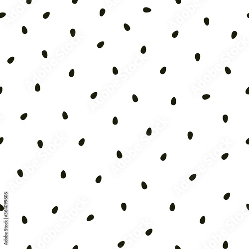 Seamless pattern with black seeds on white background. Natural, organic, eco, fresh.