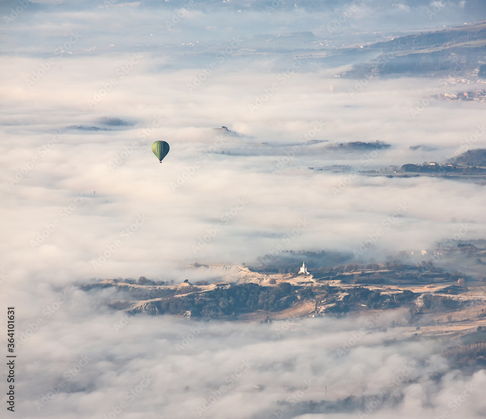 Air balloon over grow fields in Catalonia Air balloon over grow fields in Catalonia