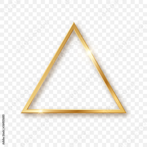 Golden triangle geometric element. Frame with light effects. Vector illustration photo