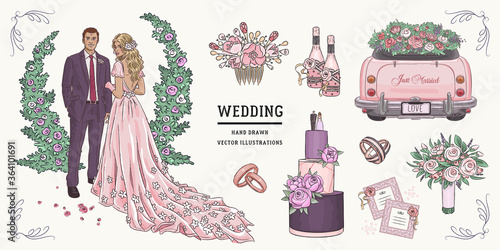 Hand drawn sketch wedding set