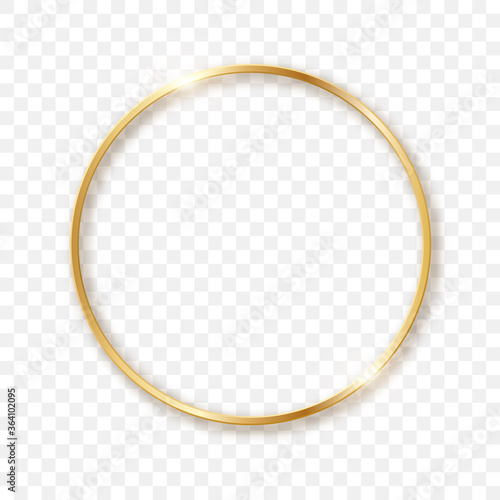Golden sparkling circle on a transparent background in 3D format. Sparkling light effect.