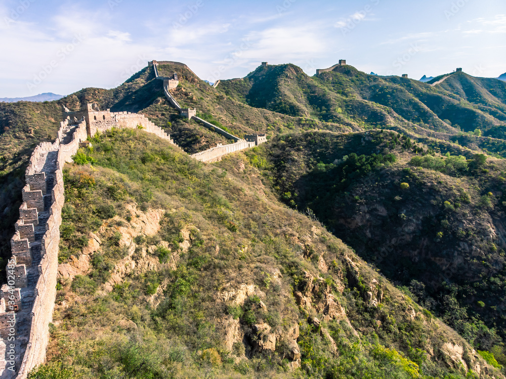 Drone capture of restored part of the Great Wall of China, Jinshanling