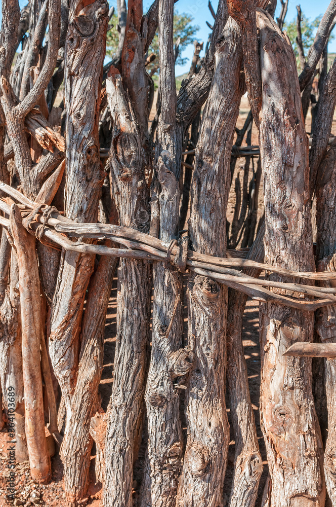 Close-up of fence of a Himba kraal Close-up of fence of a Himba kraal