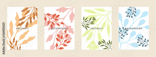 Social media banners, a beautiful leaf, and flower set of social media post templates with minimal abstract organic shapes composition can be used also card, cover, Vector illustration.