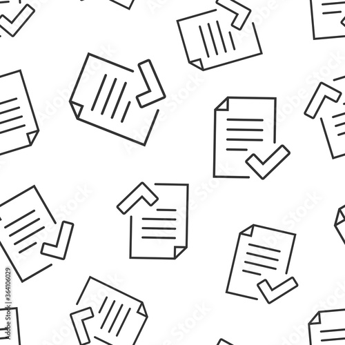 Approved document icon in flat style. Authorize vector illustration on white isolated background. Agreement check mark seamless patter business concept.