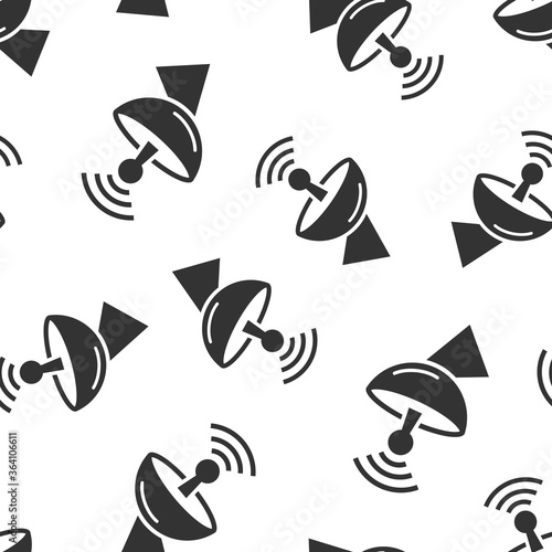 Satellite antenna tower icon in flat style. Broadcasting vector illustration on white isolated background. Radar seamless pattern business concept.