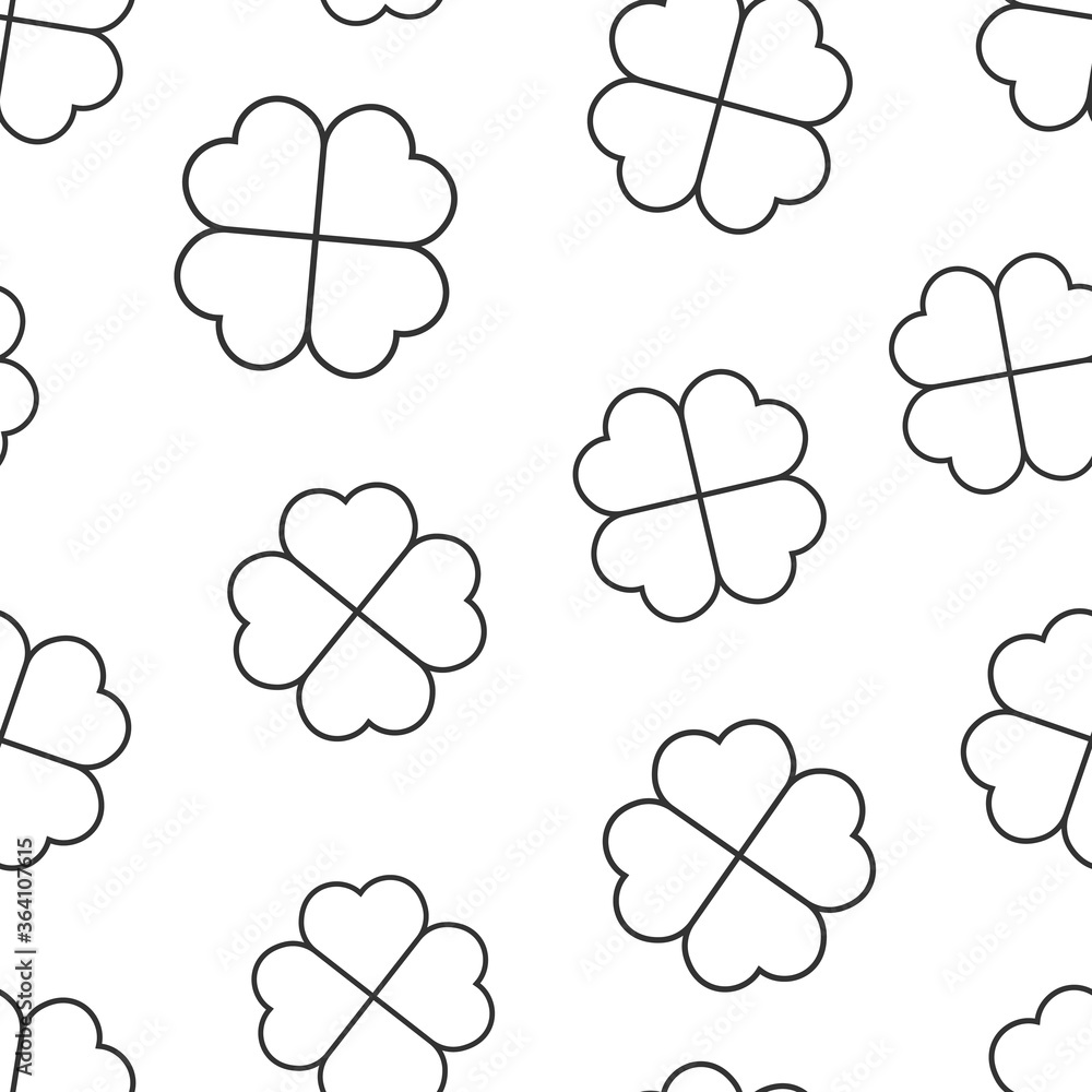 Four leaf clover icon in flat style. St Patricks Day vector illustration on white isolated background. Flower shape seamless pattern business concept. Four leaf clover icon in flat style. St Patricks Day vector illustration on white isolated background. Flower shape seamless pattern business concept.