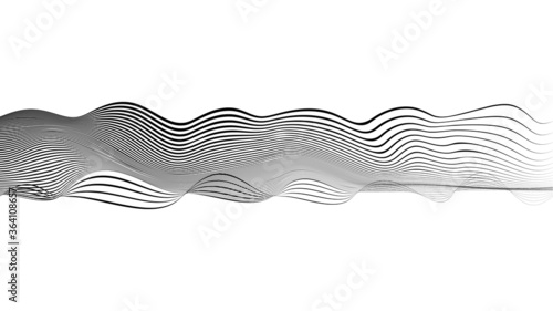 Abstract flow lines background . Fluid wavy shape .Striped linear pattern . Music sound wave . Vector illustration