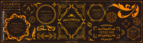 ハロウィンのフレーム素材、ハッピーハロウィン、パーティー、イベント、装飾素材、ビンテージ、アンティーク、ゴージャス、ラグジュアリー