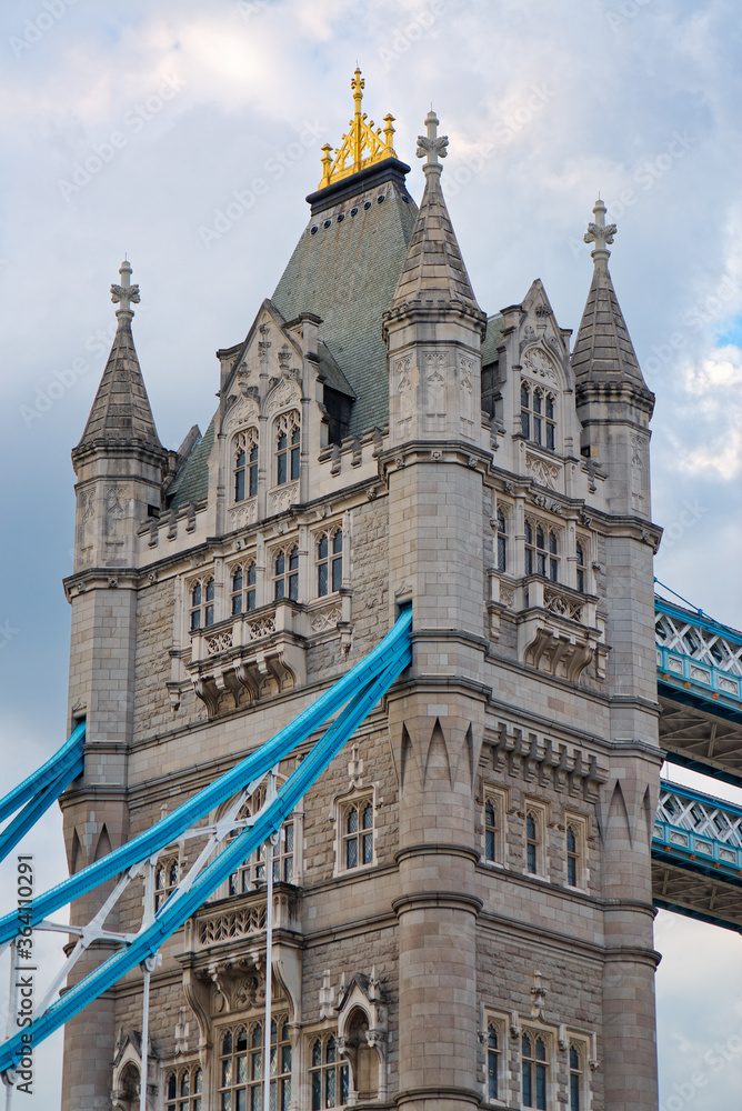 Iconic Tower Bridge in London in the late afternoon. The bridge crosses the River Thames close to the Tower of London