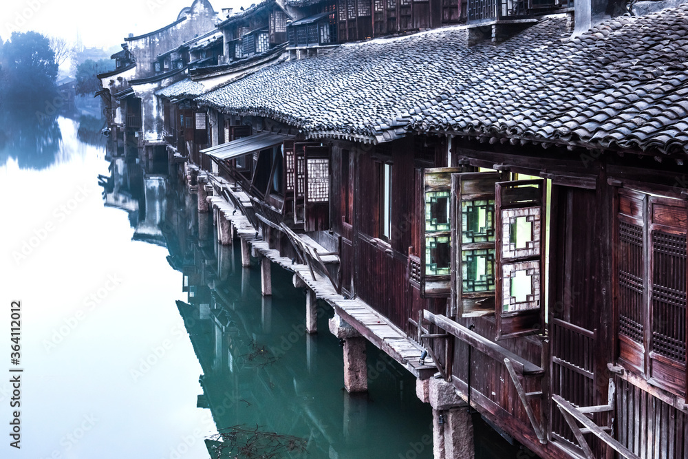 Wuzhen,Tongxiang city,Zhejiang province,Chine. The night view of ancient town,Wuzhen, is a famous historical,cultural and traditional water town.