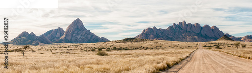 Panorama of Spitzkoppe and Pondok mountains seen from road D3716 photo