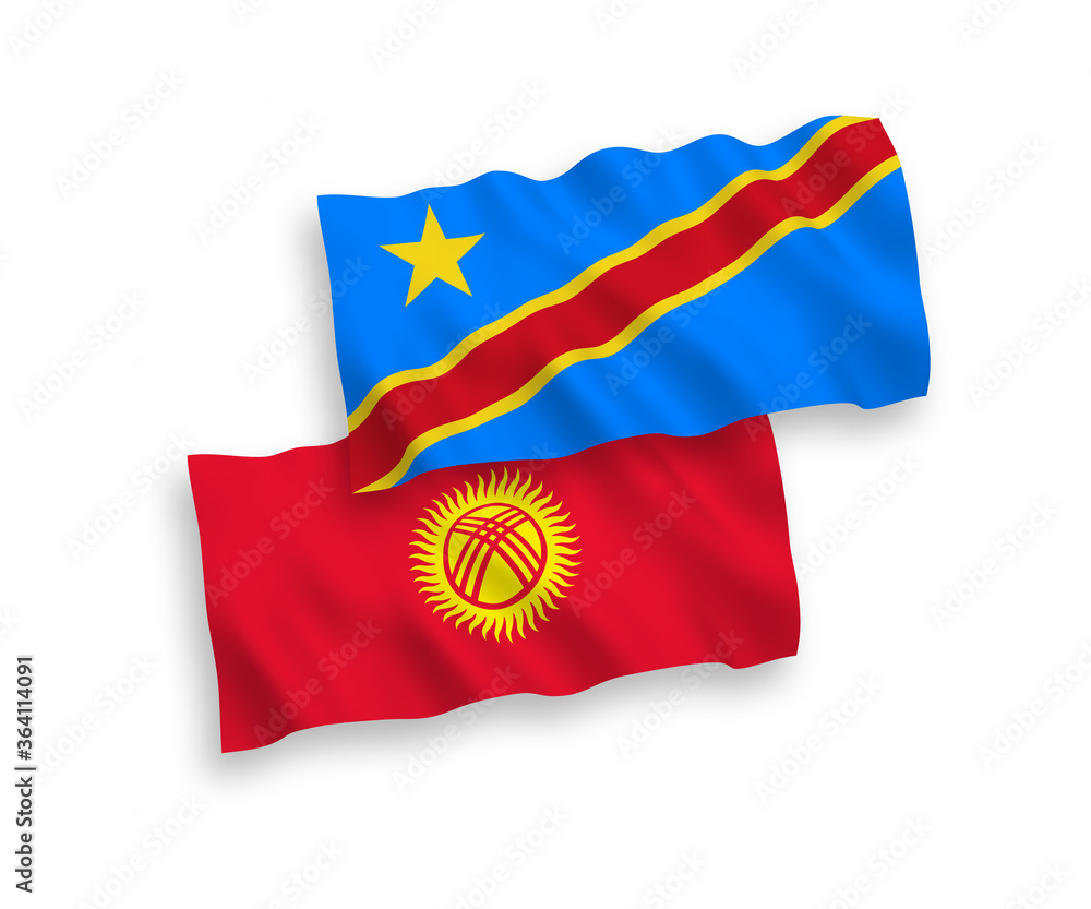 Flags of Kyrgyzstan and Democratic Republic of the Congo on a white background