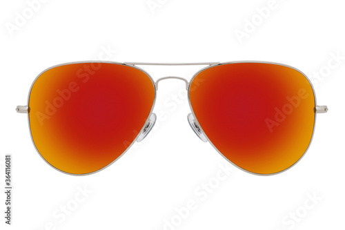 Obraz na płótnie Sunglasses with a silver frame and red lens isolated on white background. w salonie