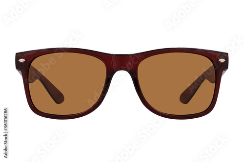 Obraz na płótnie Sunglasses with a brown plastic frame and brown lenses isolated on white background. w salonie