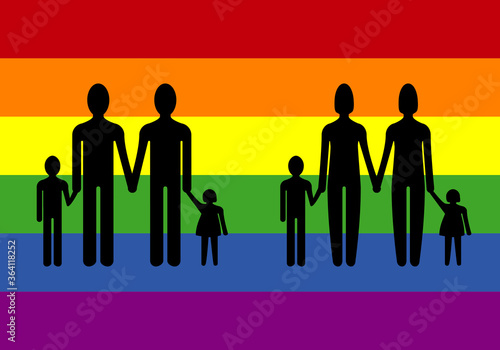 familia lesbianas y de gais sobre bandera lgtbi