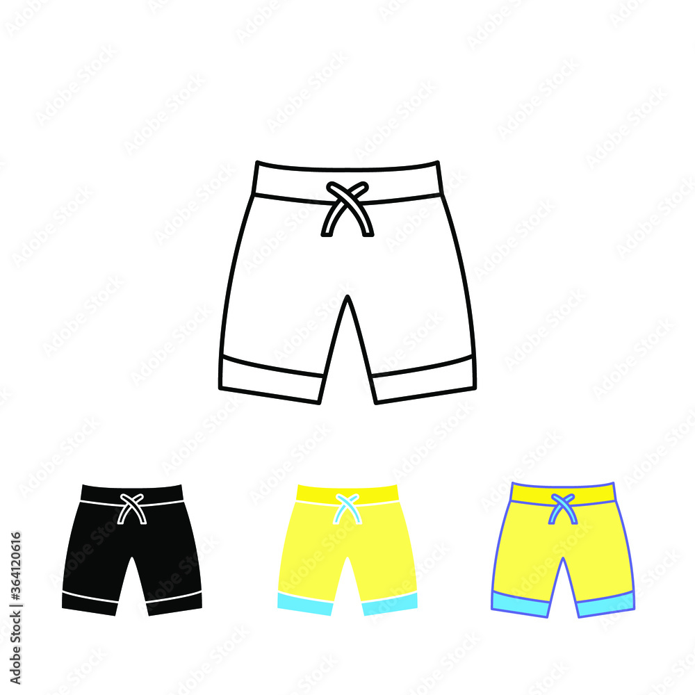 Men Beach shorts for swimming. Summertime Vacation. Swimming trunks, Surfing pants for shops app and stores symbol concept line Beach short icon. Vector illlustration. Design on white background EPS10 Men Beach shorts for swimming. Summertime Vacation. Swimming trunks, Surfing pants for shops app and stores symbol concept line Beach short icon. Vector illlustration. Design on white background EPS10