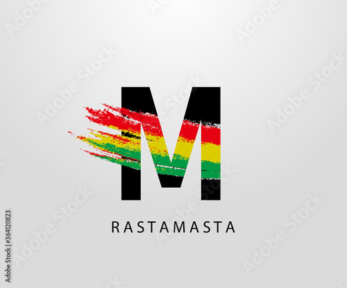 M Letter Logo With Splatter and Rasta Color. Letter A Reggae