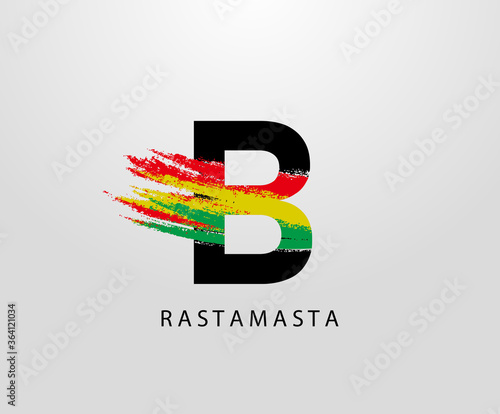 B Letter Logo With Splatter and Rasta Color. Letter B Reggae
