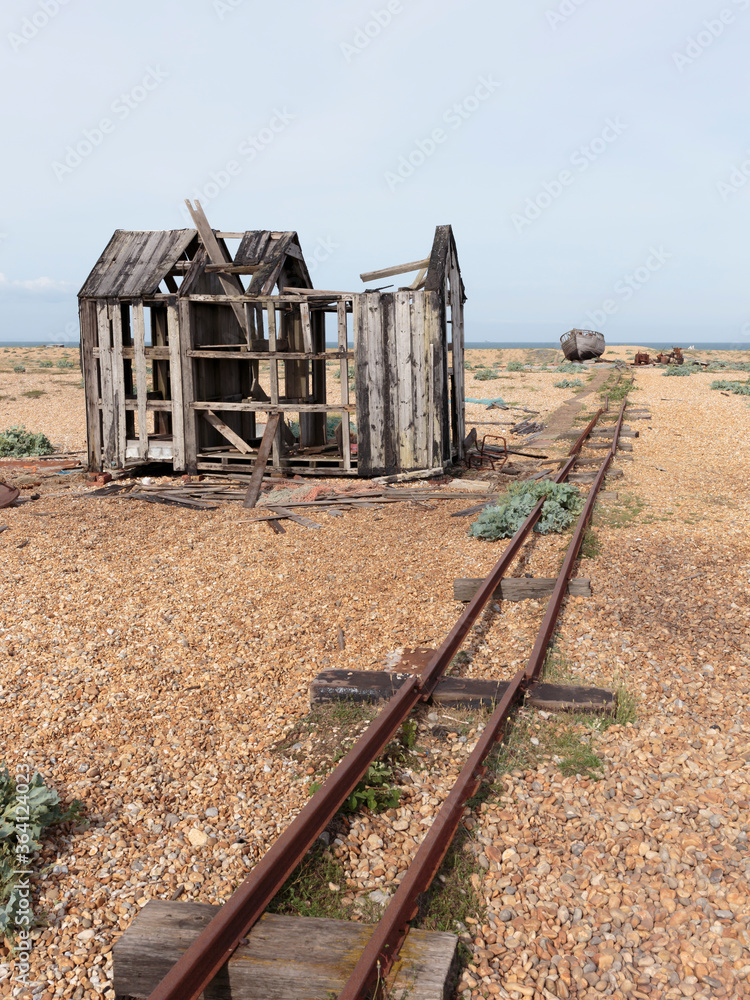 The runins of a wodden shack in Dungeness