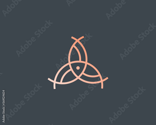 Abstract three fishes logo icon minimal style illustration. Universal sea food marine icon symbol creative line vector logotype