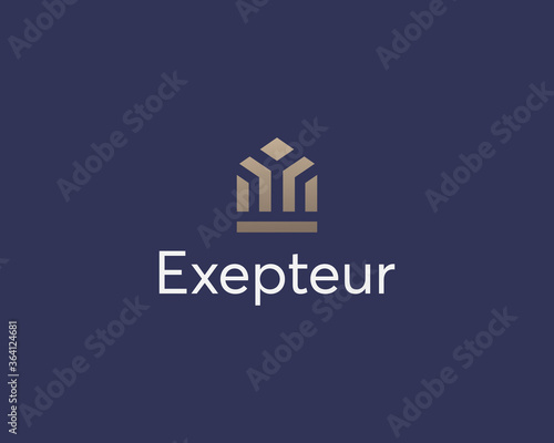 Abstract crown house logo icon vector design. Elegant solid linear home luxury sign mark logotype