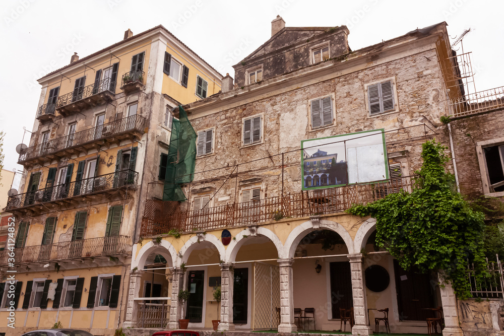 Old vernacular houses in the town of Corfu, Greece
