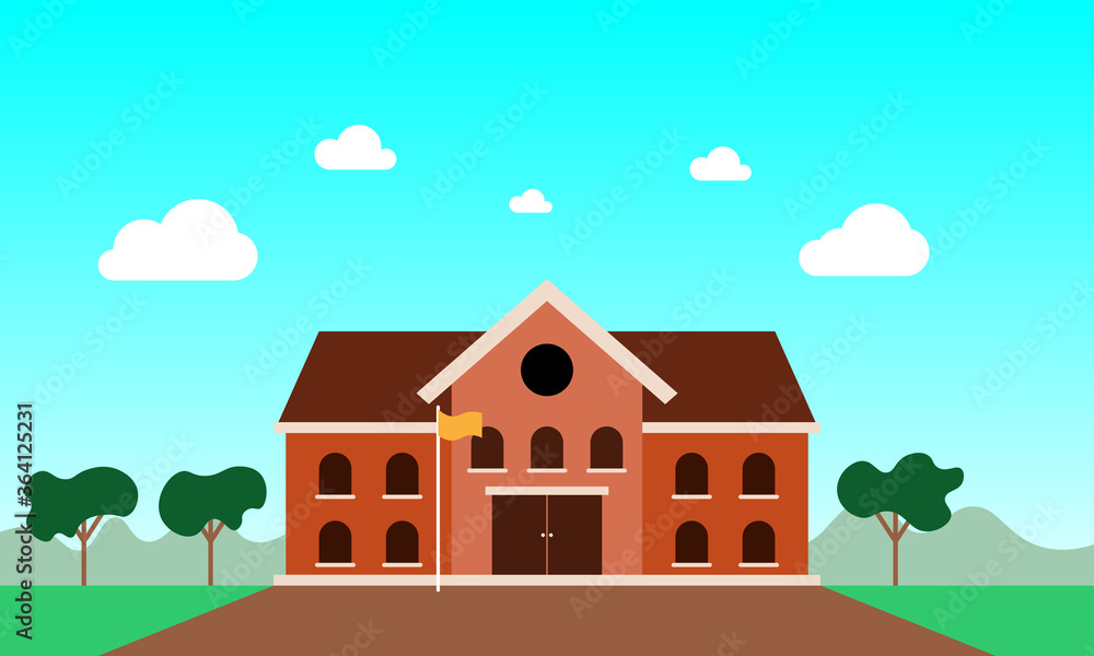 vector illustration of flat design school building. welcome back to school concept.