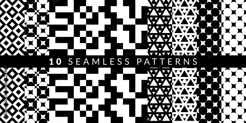 Fototapeta premium Ten Abstract Geometric Patterns Set. Vector illustration