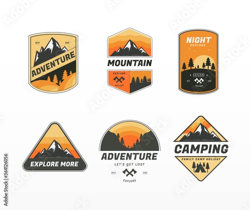 Bundle Set of vintage retro badges mountain logo with variety style element. Camping labels concepts. Mountain expedition logo designs. Hike emblems. Adventure logo. Vector illustrations